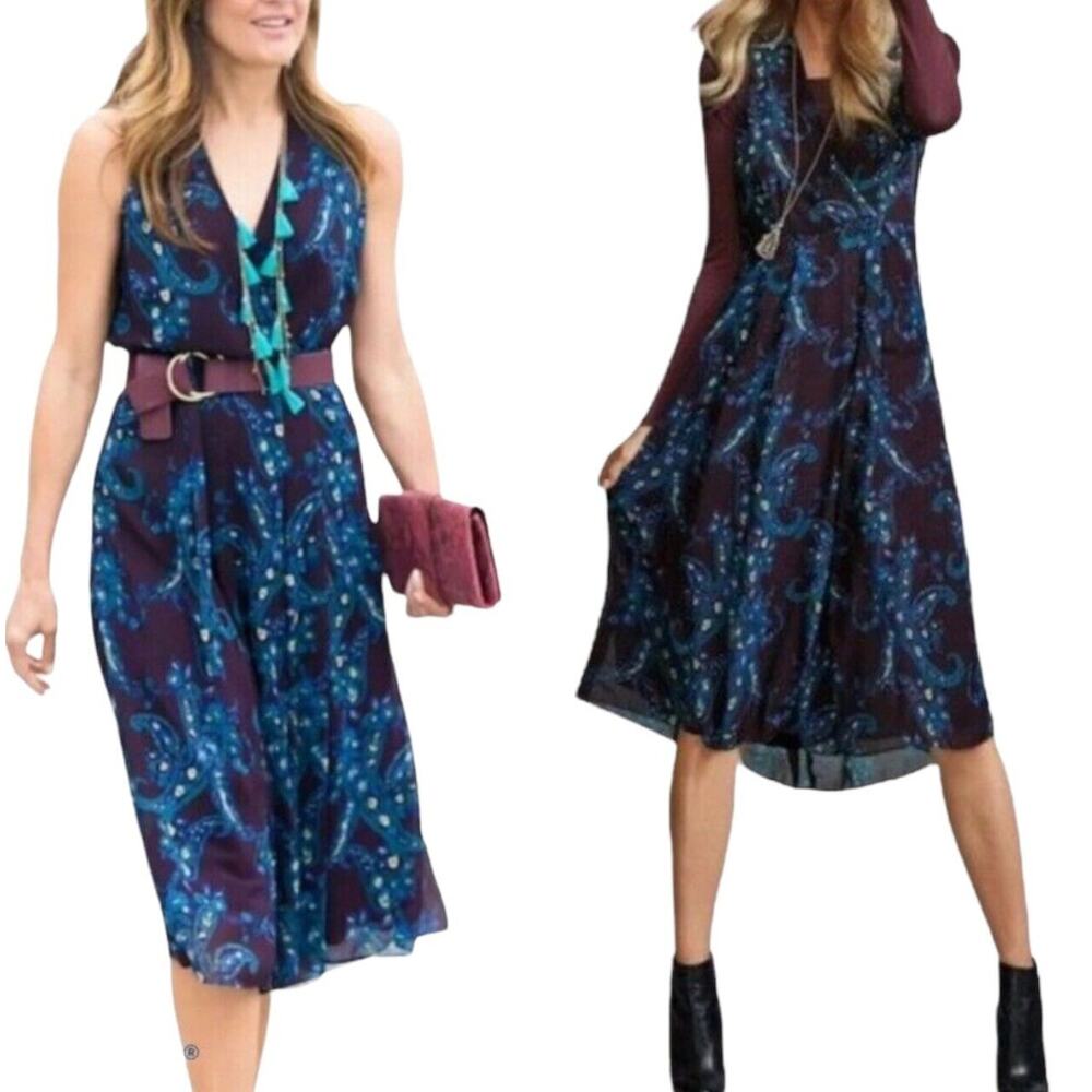 Cabi Treasure Purple Blue Floral Paisley Sleeveless Dress Pockets Size 8‎ #3461